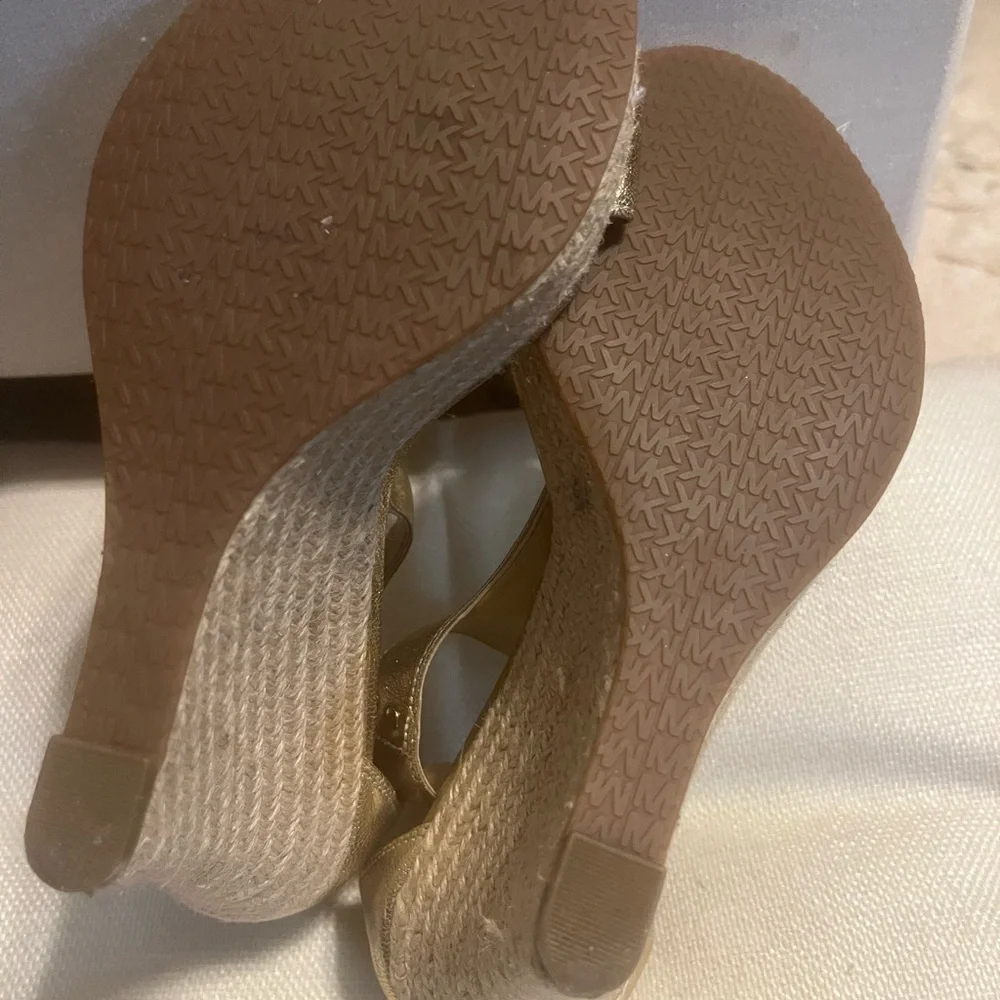 Michael Kors Gold Leather Stiletto Wedge Sandals with Zipper - Picture 7 of 7